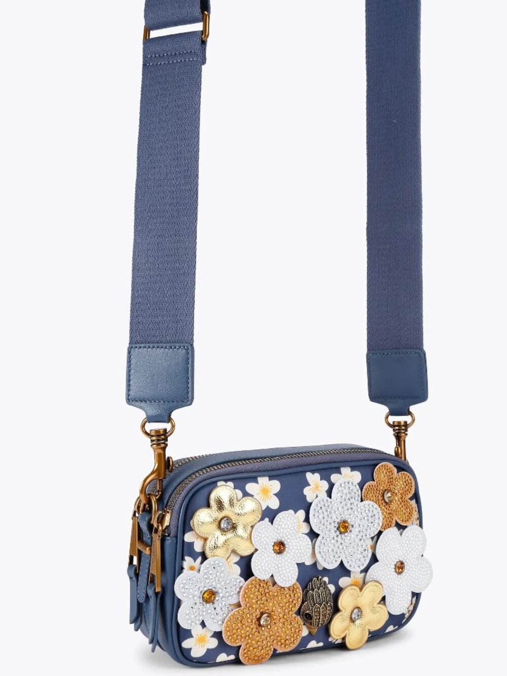 Kurt Geiger Kensington Daisy Structured Camera Bag Blue Gold White Floral NWT - Picture 4 of 7